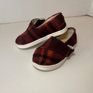 Toms Unisex Toddler 7 Classic Black Red Check Flannel Canvas Deck Boat Shoes